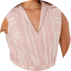 01 camisa feminina listrada de linho rosa claro