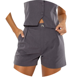 02 bermuda feminina alfaiataria chumbo