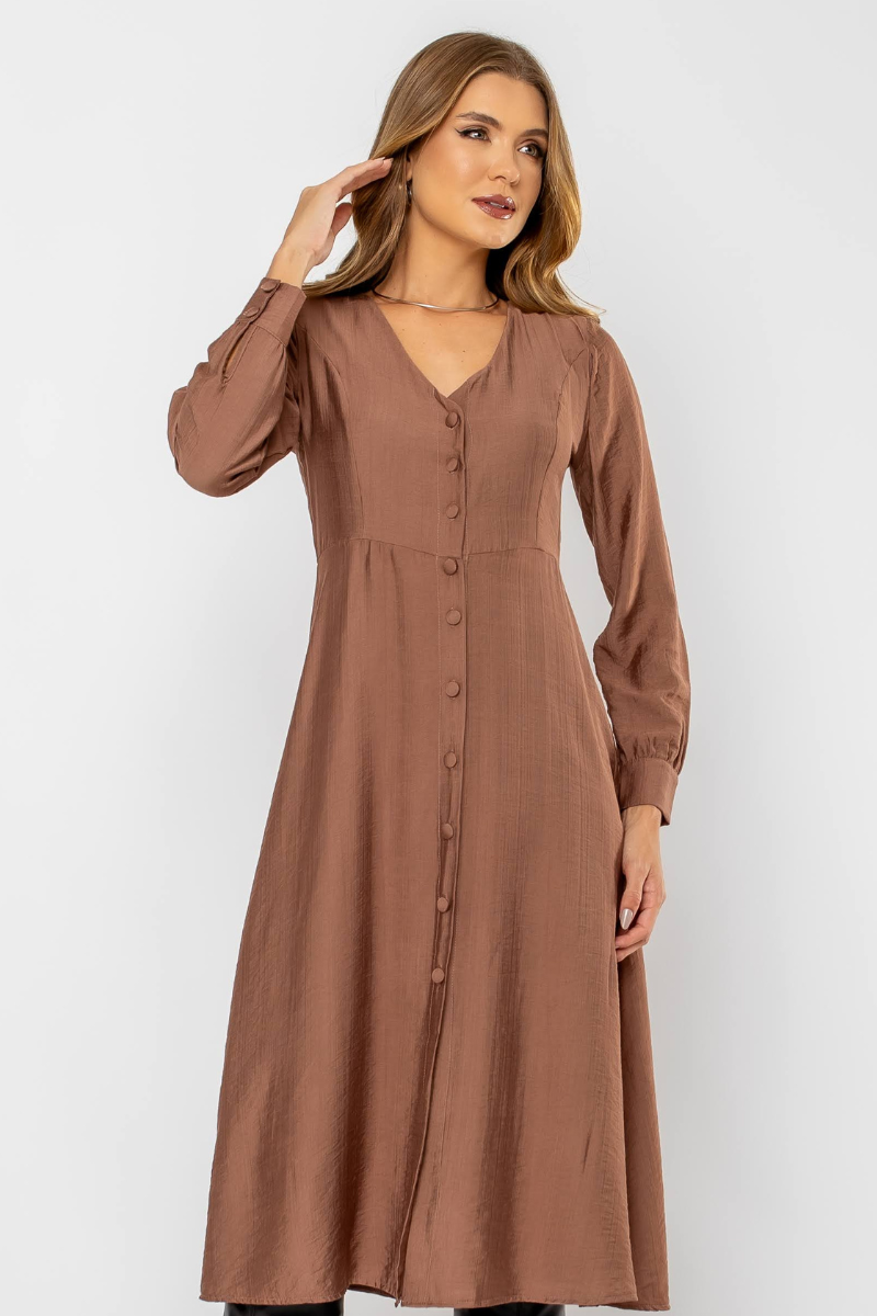 Vestido Feminino Chemise Midi Mocha