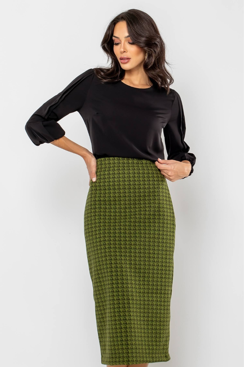 07 saia feminina midi pied de poule verde
