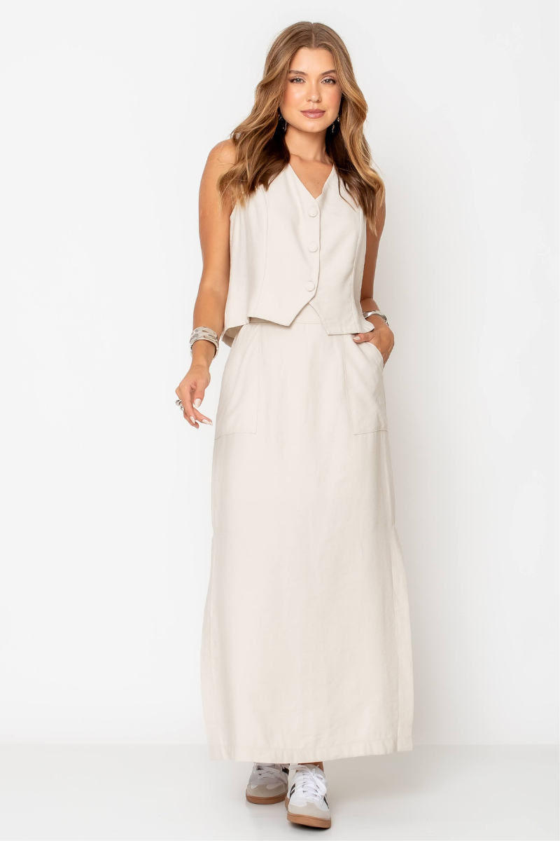 10 saia feminina longa alfaiataria nude