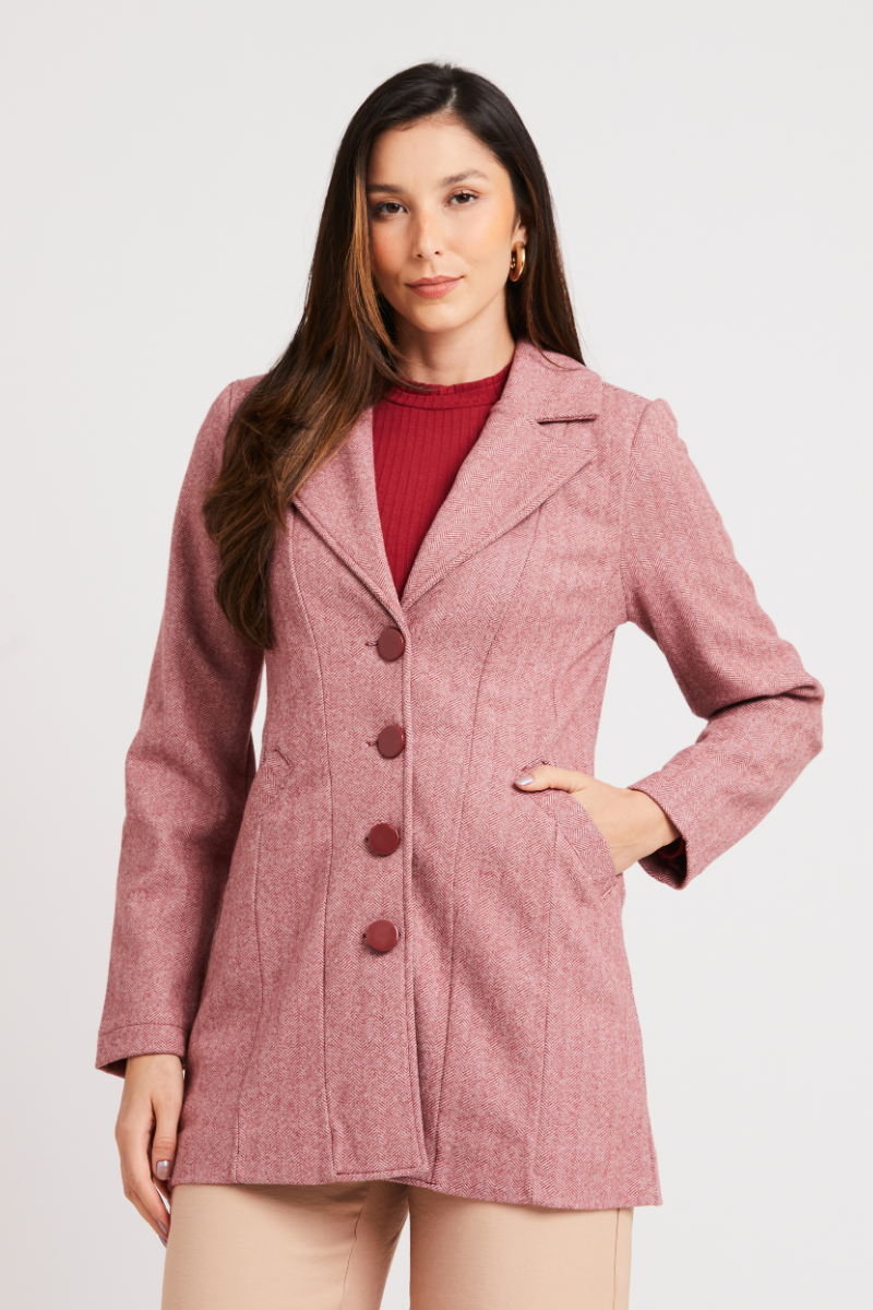 07 casaco feminino tweed chevron bordo