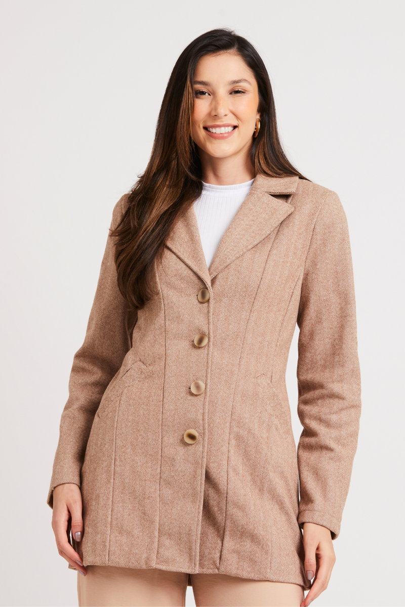 Casaco Feminino Tweed Chevron - Nude - Amora Café