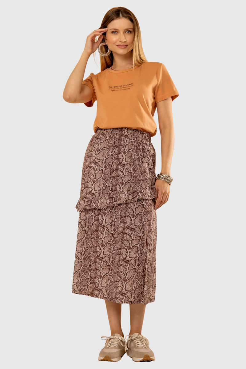 Saia Feminina Estampada Cobra Marrom