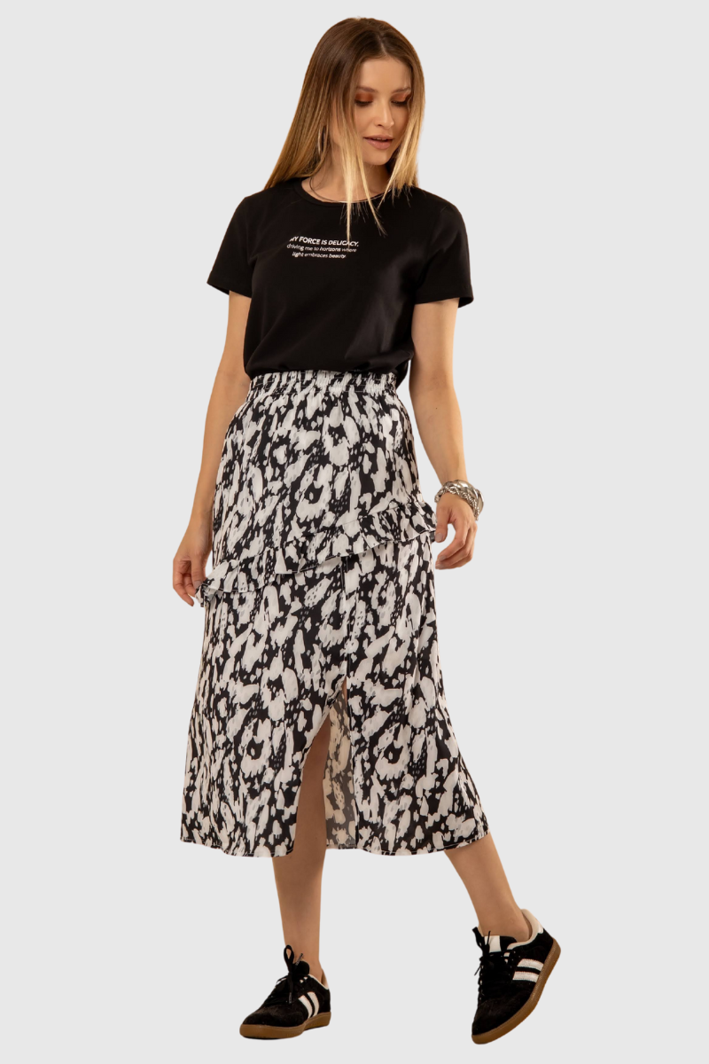 Saia Feminina Estampada Animal Print P&B
