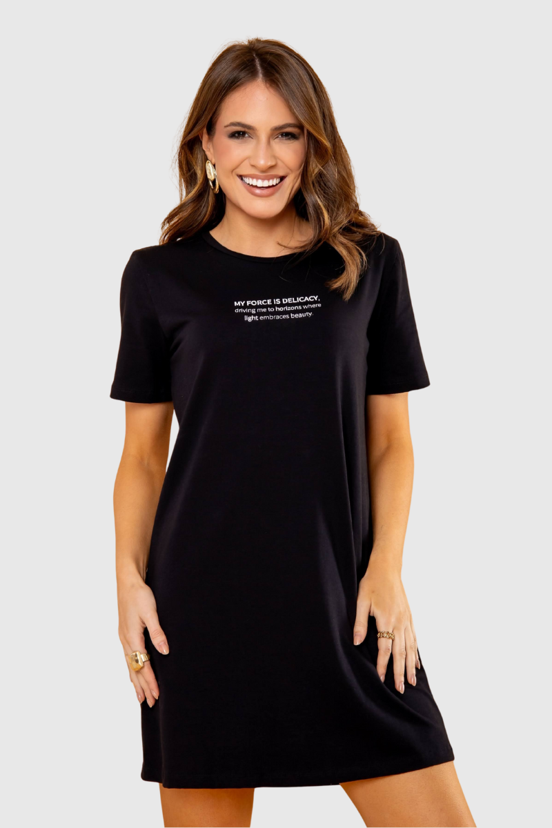 Vestido T-Shirt Feminino com Estampa Preto