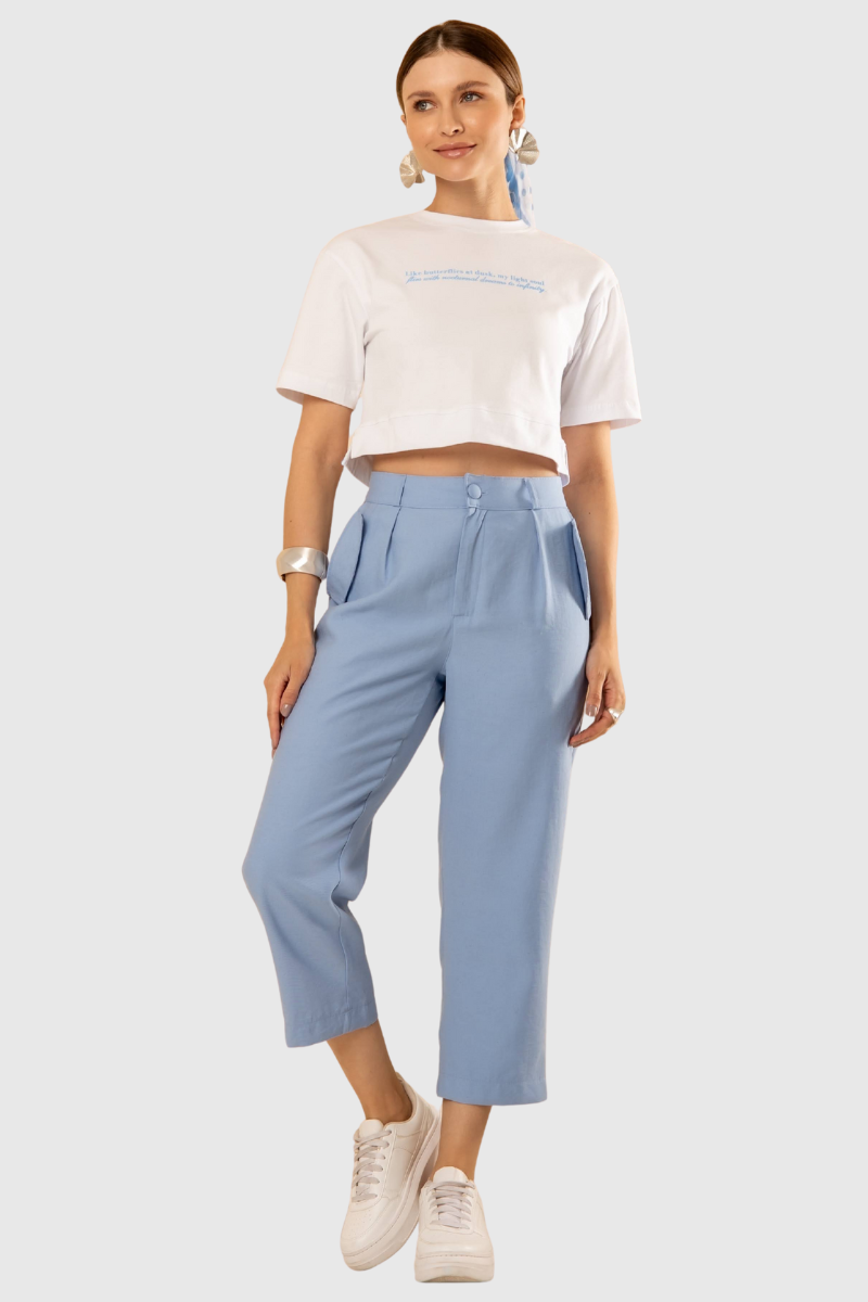 Pantacourt Feminina com Bolsos Azul