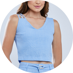 02 conjunto feminino linho azul claro