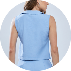 01 colete feminino alfaiataria linho azul