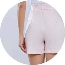 01 bermuda feminina alfaiataria linho rosa claro