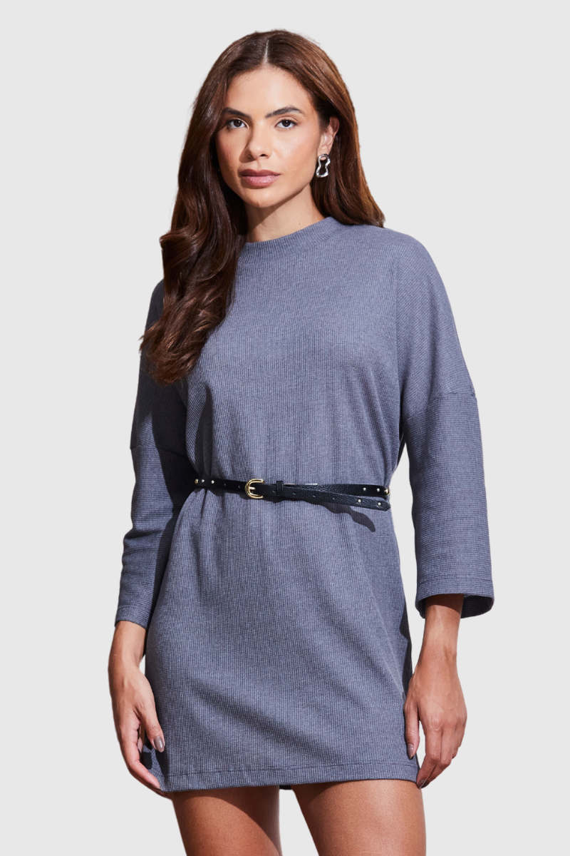 01 vestido feminino ombreira cinza escuro