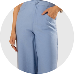 01 calca feminina alfaiataria linho azul