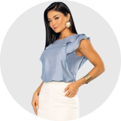 01 blusa feminina babados manga azul claro