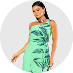 01 vestido feminino assimetrico estampado verde