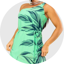 02 vestido feminino assimetrico estampado verde