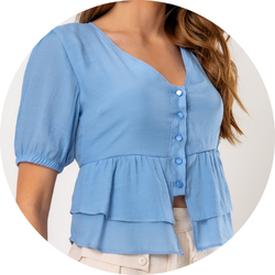 02 blusa feminina dois babados azul claro