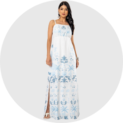 01 vestido feminino estampa localizada floral azul