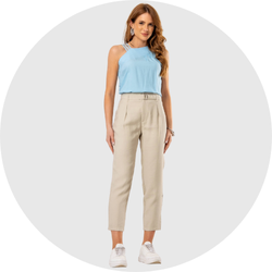 01 calca feminina reta pregas bege