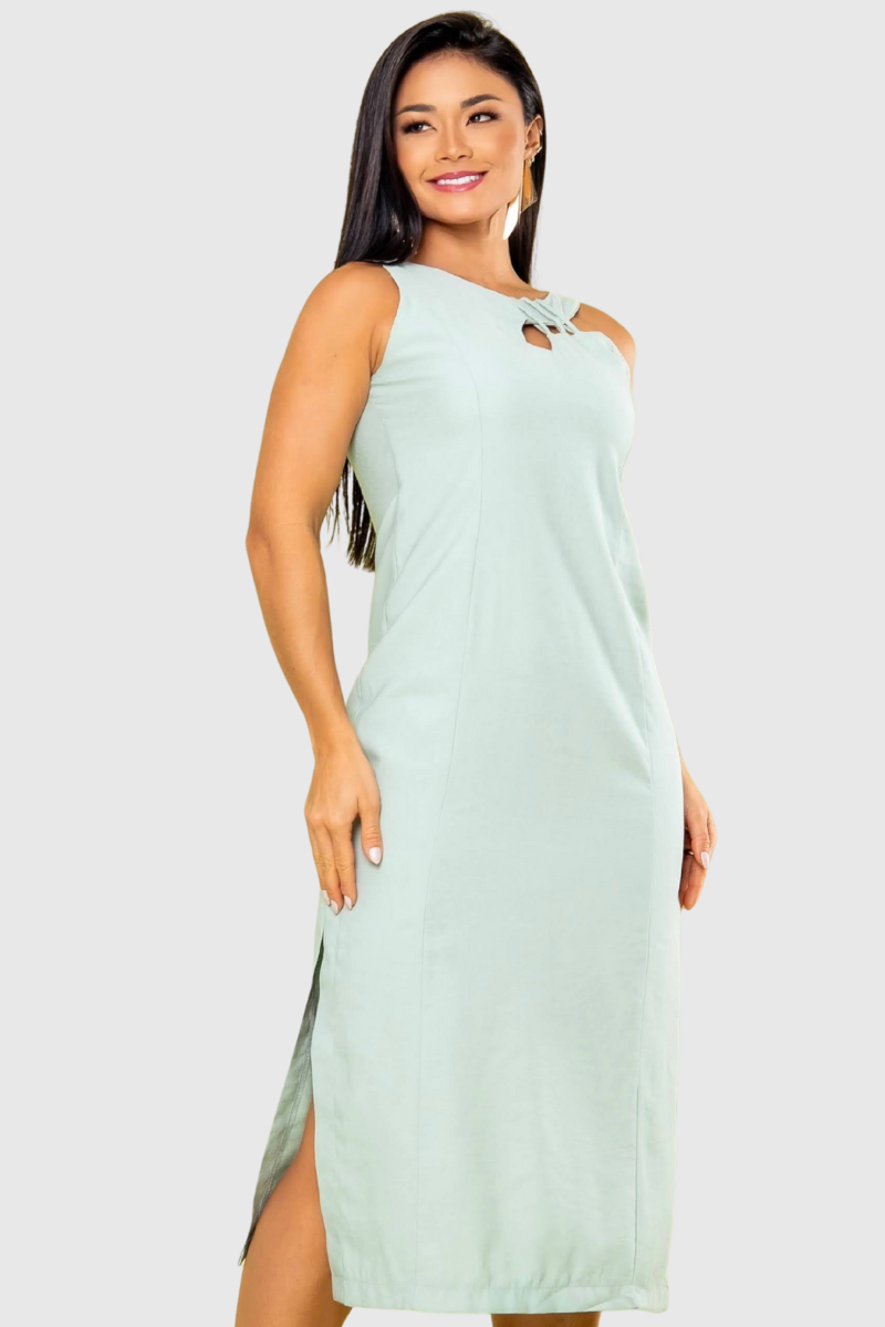 Vestido Feminino Decote Assim&eacute;trico Verde