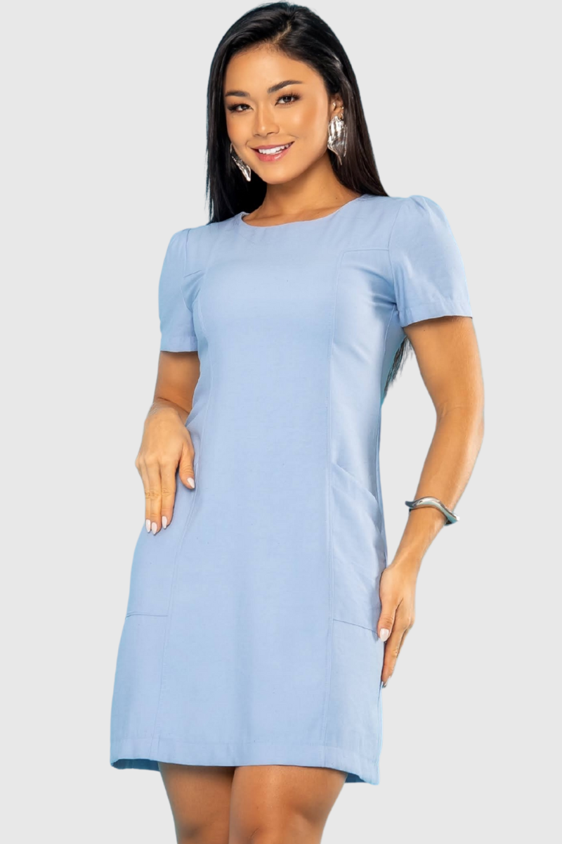 Vestido Feminino com Mangas Azul Claro