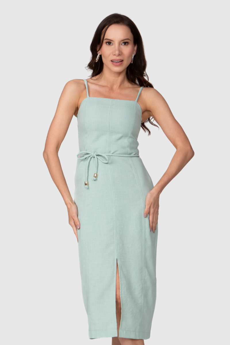 Vestido Feminino com Cord&atilde;o Verde Claro