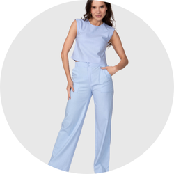 01 calca feminina linho azul claro