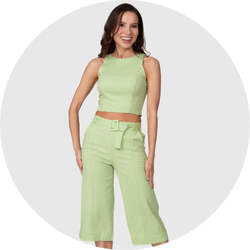 02 conjunto feminino top e pantacourt verde claro