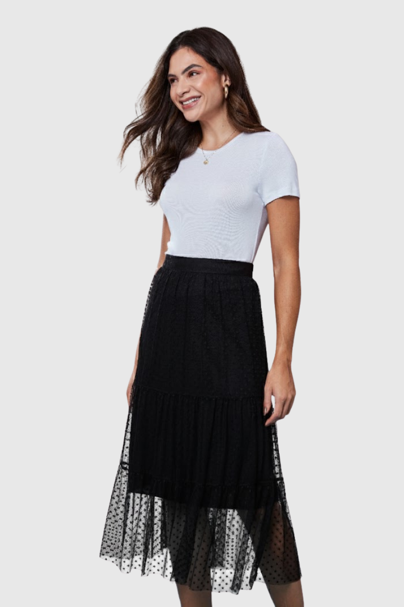 Saia Feminina Midi Tule Preto
