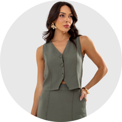 11 colete feminino com botao alfaiataria verde militar