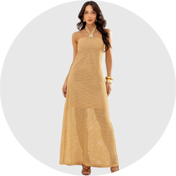 01 vestido feminino longo rendado ocre