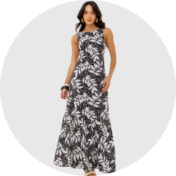 01 vestido feminino longo estampado preto