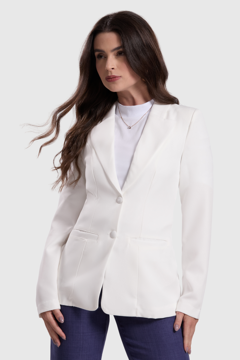 Blazer Feminino Alfaiataria Cl&aacute;ssica Off-White