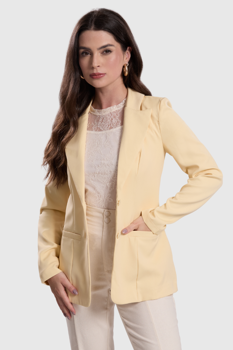 Blazer Feminino de Alfaiataria Cl&aacute;ssico Amarelo