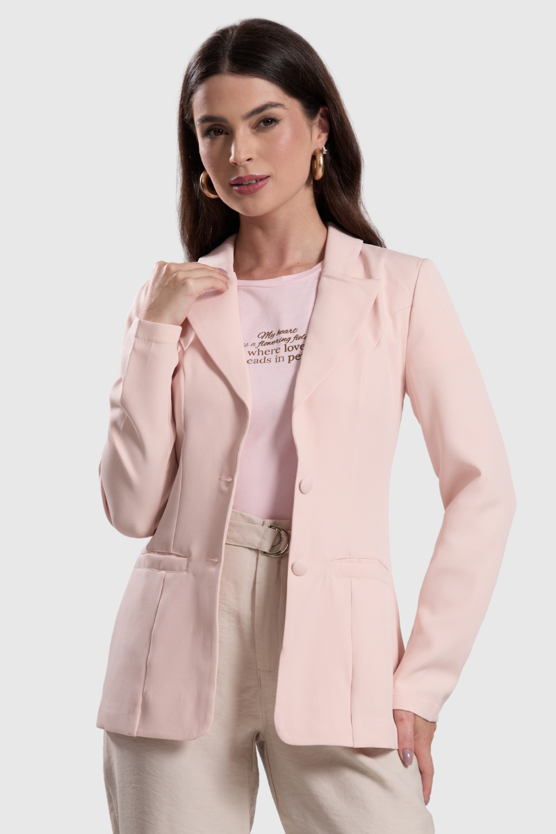 Blazer Feminino de Alfaiataria Clássico Rosa Claro