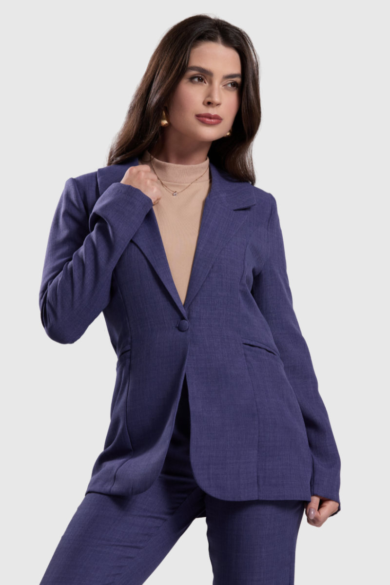 Blazer Feminino Alongado Linho &ndash; Azul