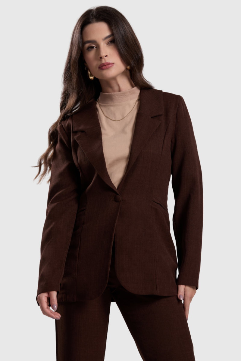 Blazer Feminino Alongado Linho – Marrom