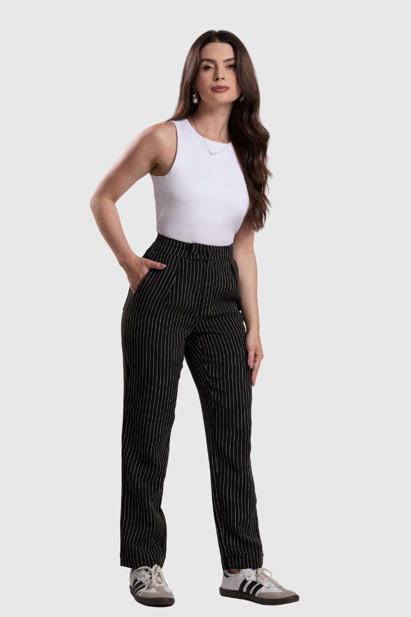 Cal&ccedil;a Feminina Reta Risca de Giz Preta