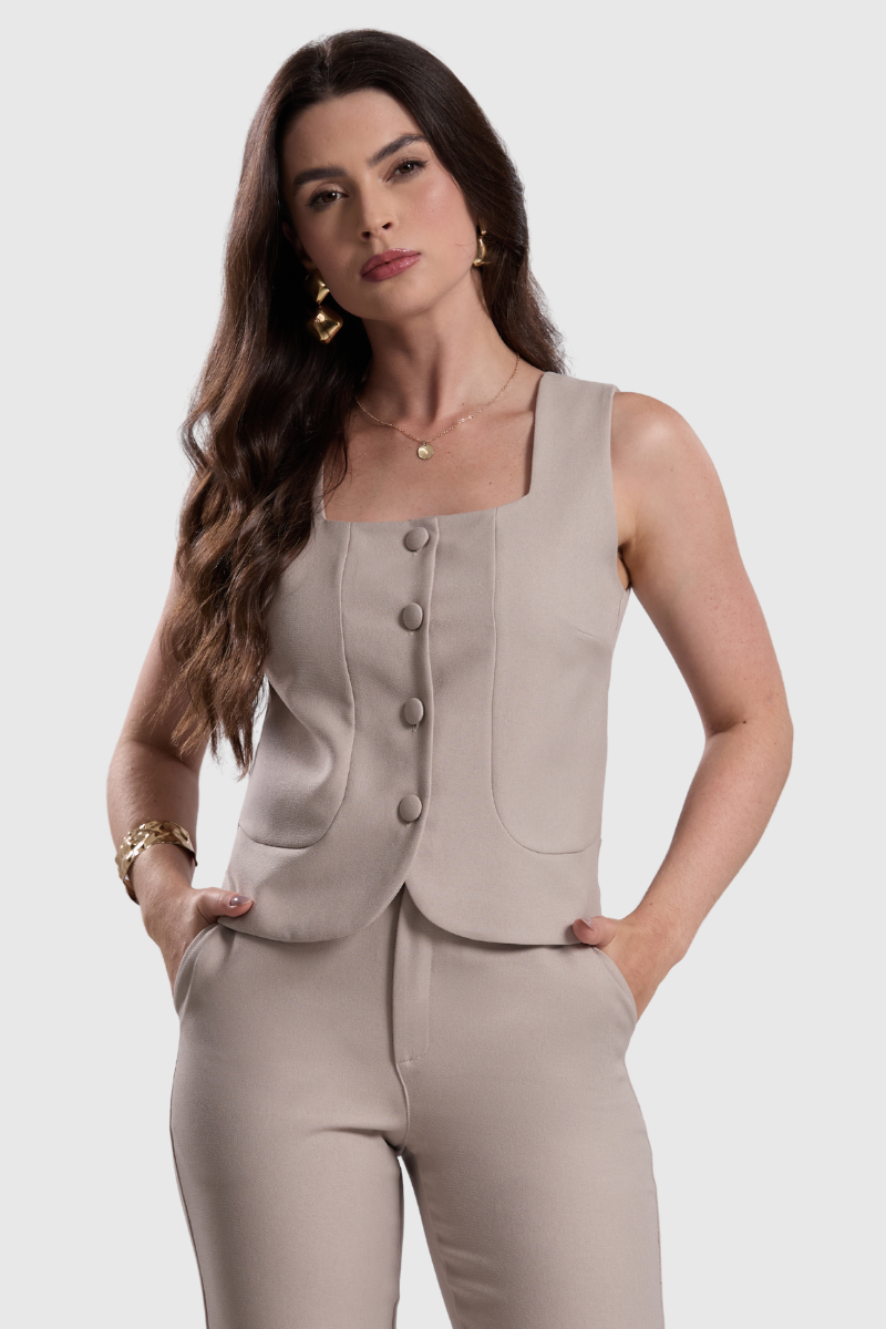 01 colete feminino alfaiataria bege